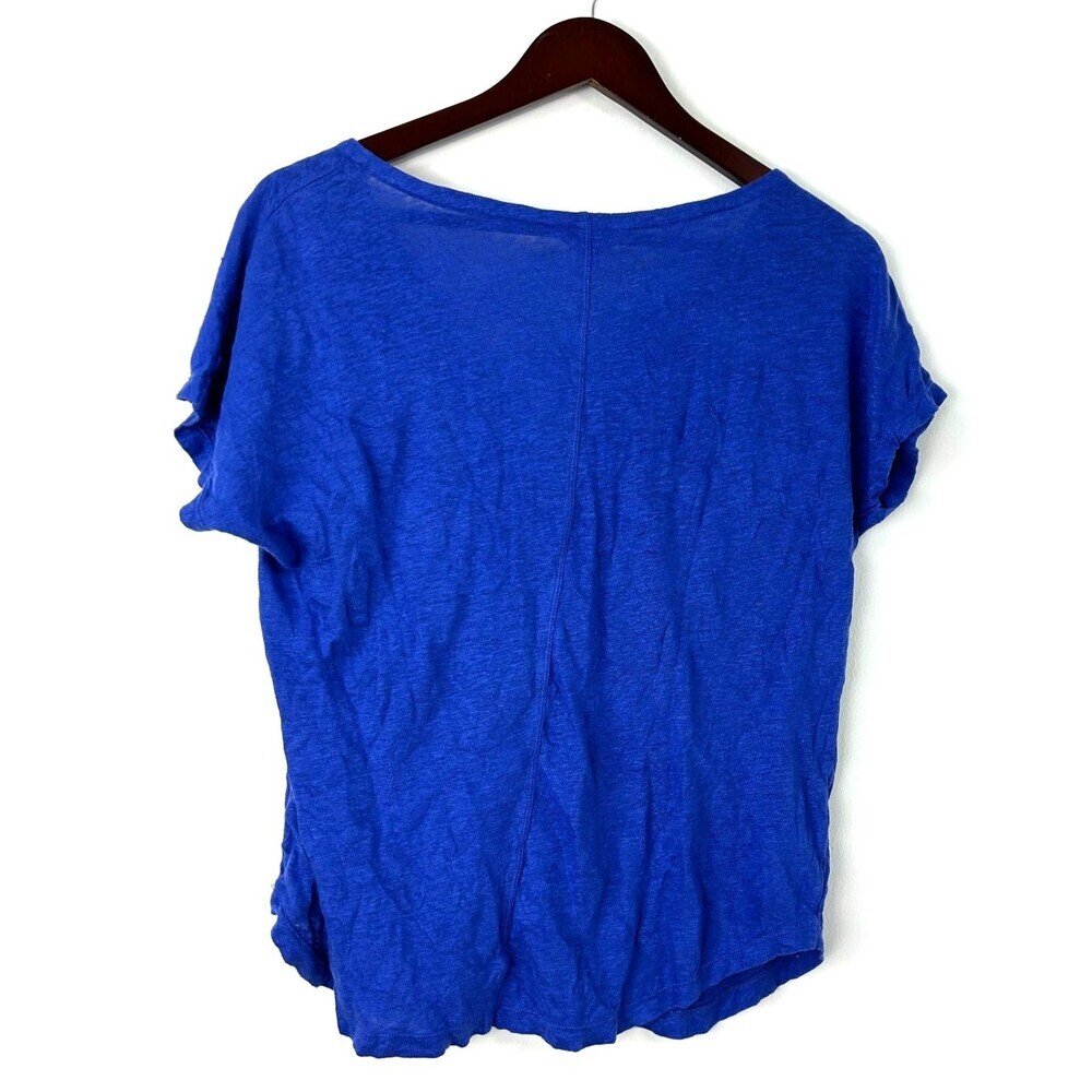 Lilly Pulitzer Shirt Women Medium Blue Linen Split Neck Cap Sleeve Pocket 1379T1 - Picture 6 of 10
